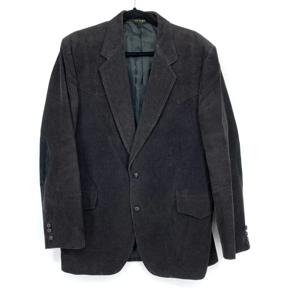 Vintage Sheplers Corduroy Western Blazer Jacket Mens Sz 46R Black